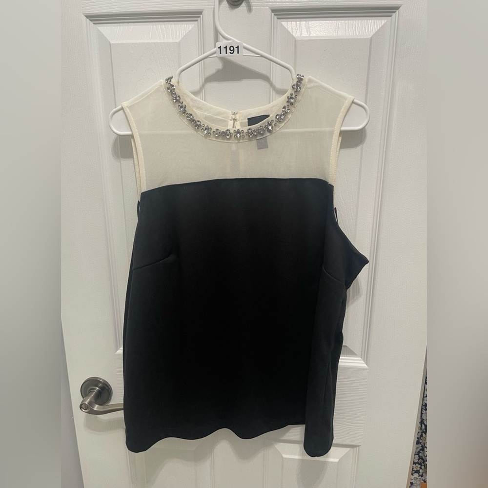 Worthington Cream and black Embellished Asymmetrical Blouse